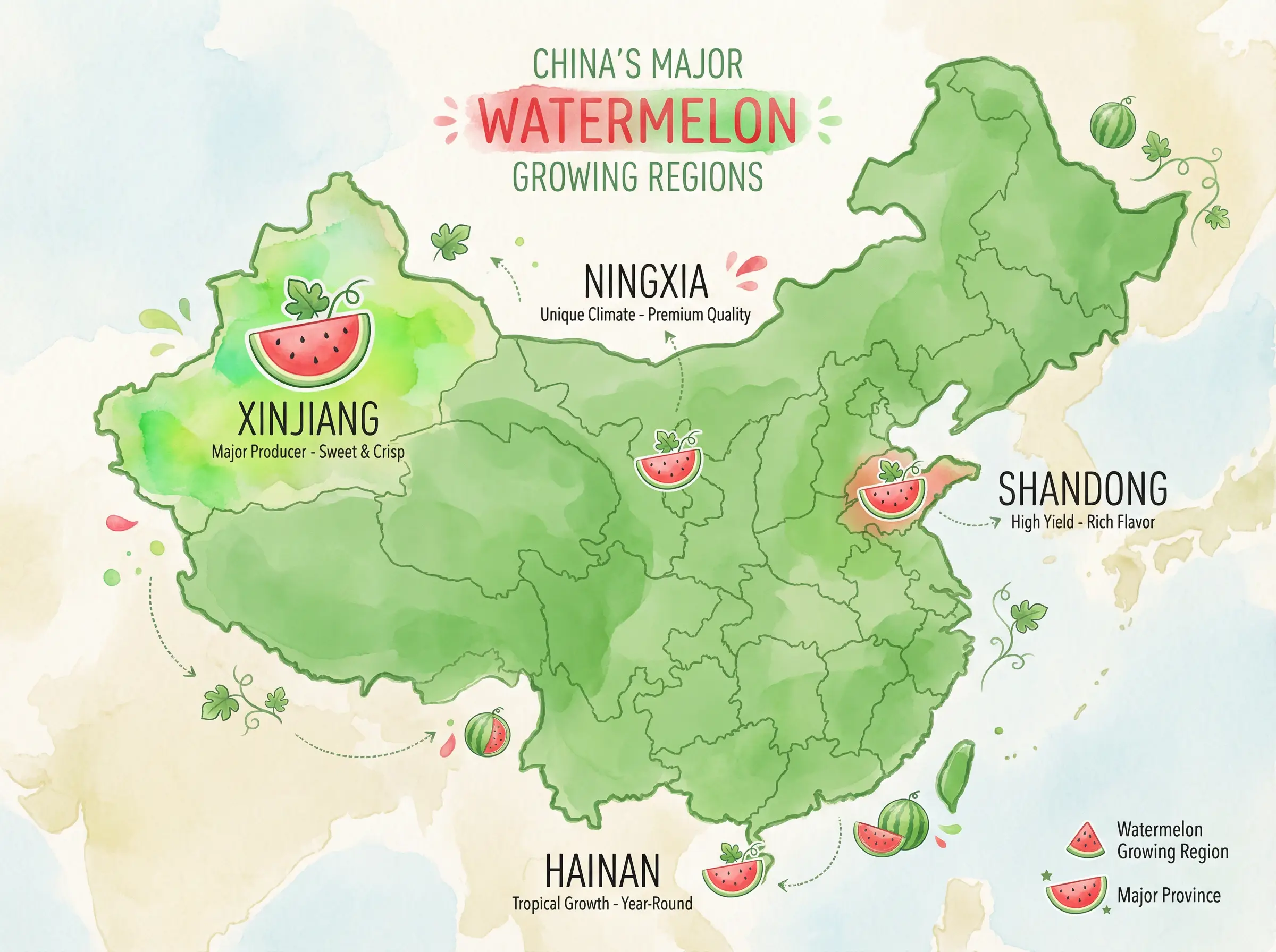 中国西瓜主要产地分布地图 - 吃瓜不打烊
